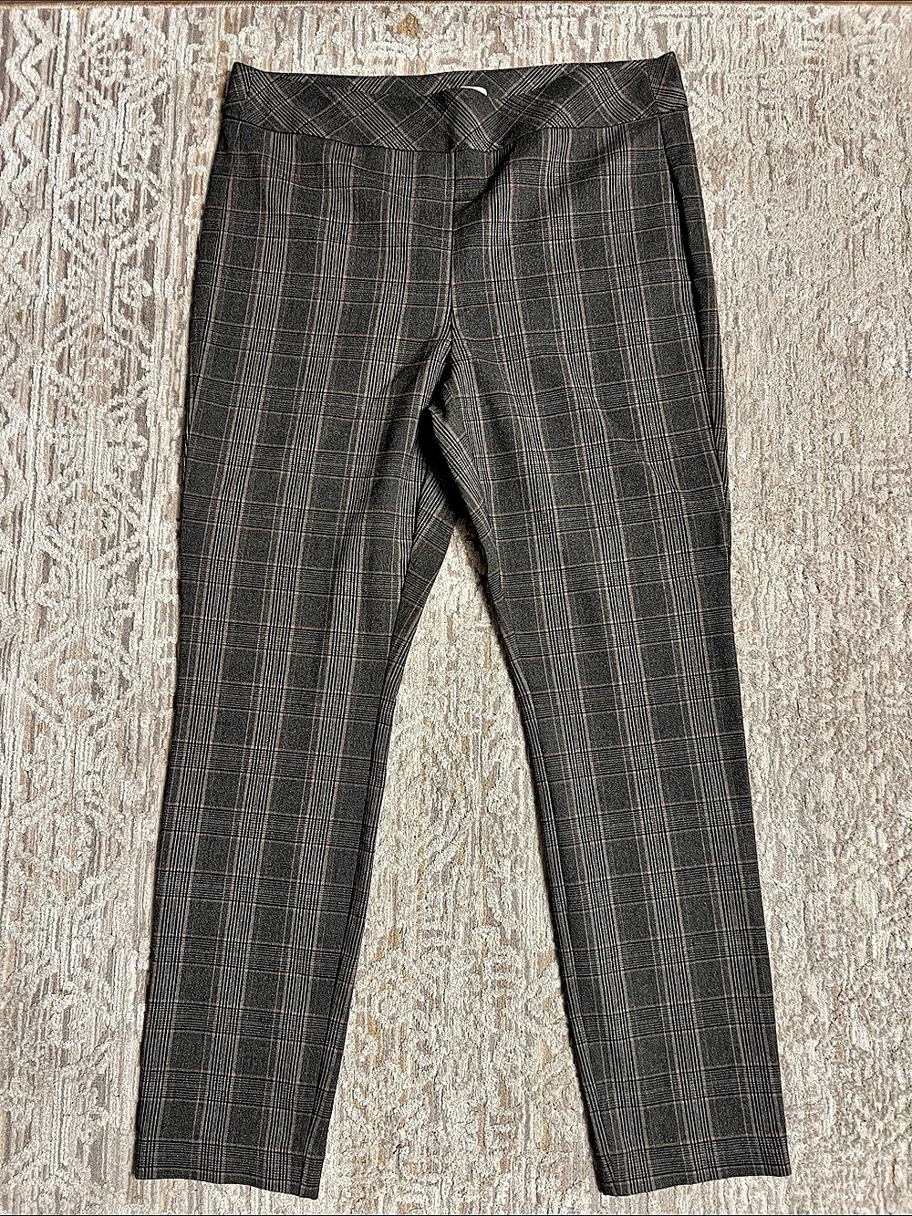 Carmen Graciela Plaid Straight-Leg Trousers in Black & Brown Size Large Like New